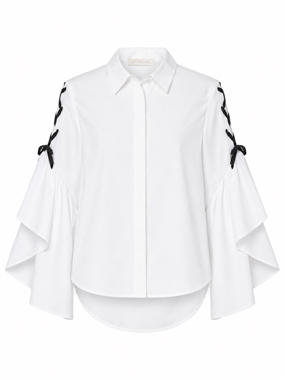 Jonathan Simkhai XS White Cotton Lace-Up Flounce Sleeve Poplin Blouse